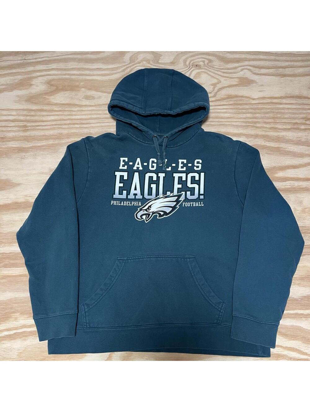Vintage 00s Fanatics Philadelphia Eagles football Green Center Logo Hoodie Sz L - Picture 1 of 3